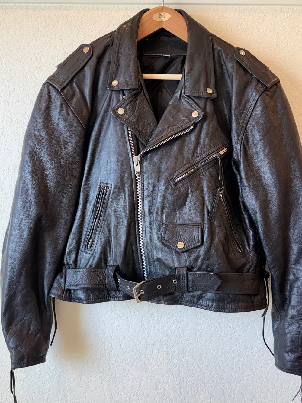 Classic Black Leather Motorcycle Jacket - Men